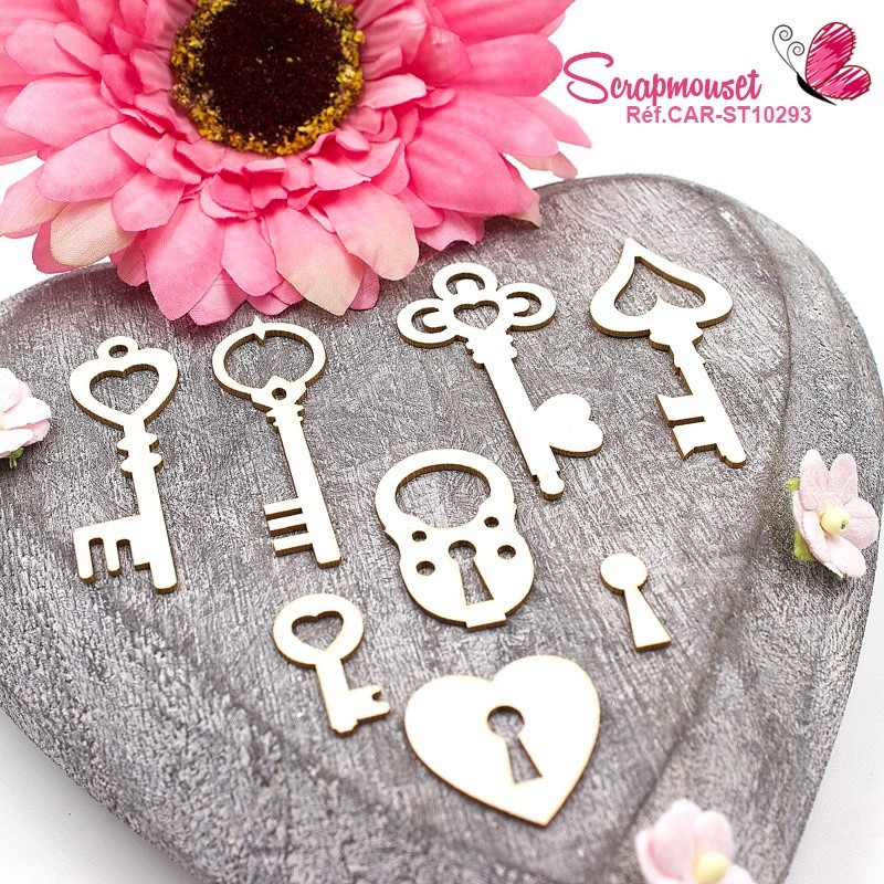 Chipboards clés et accessoires en carton bois SCRAPMOUSET