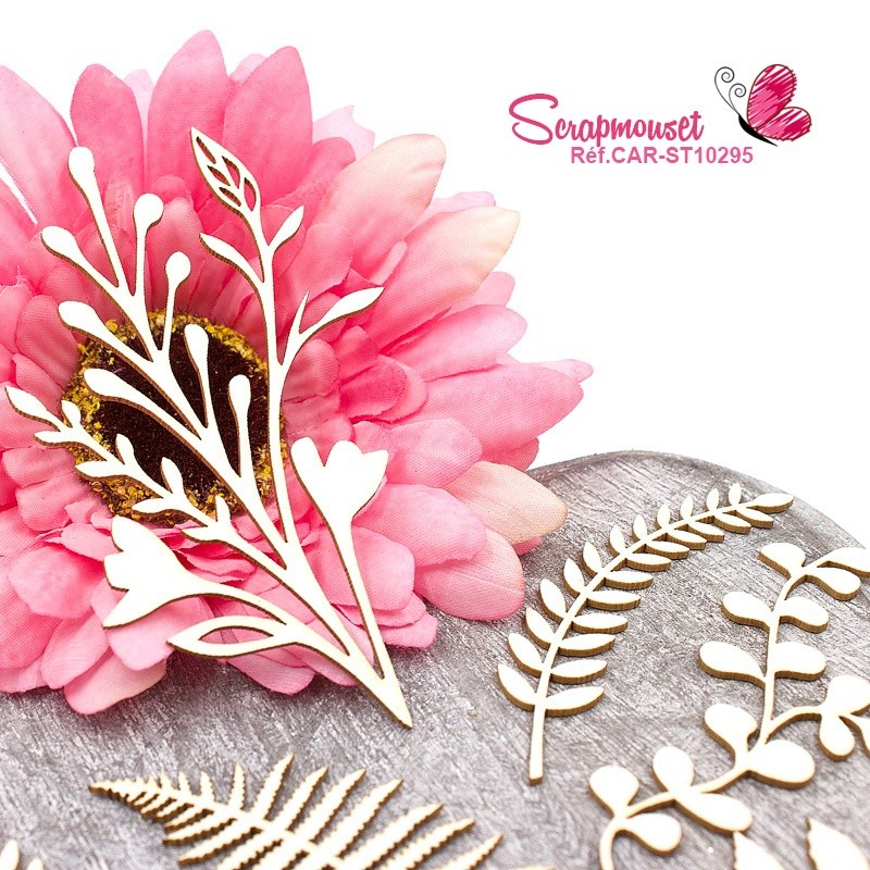 Chipboards feuillages d'automne en carton bois SCRAPMOUSET