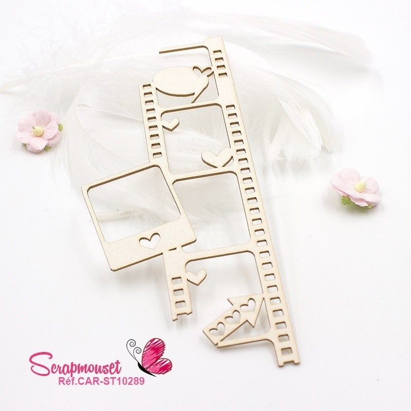Chipboard diapositive avec Polaroid, flèche et bulles de message en carton bois SCRAPMOUSET