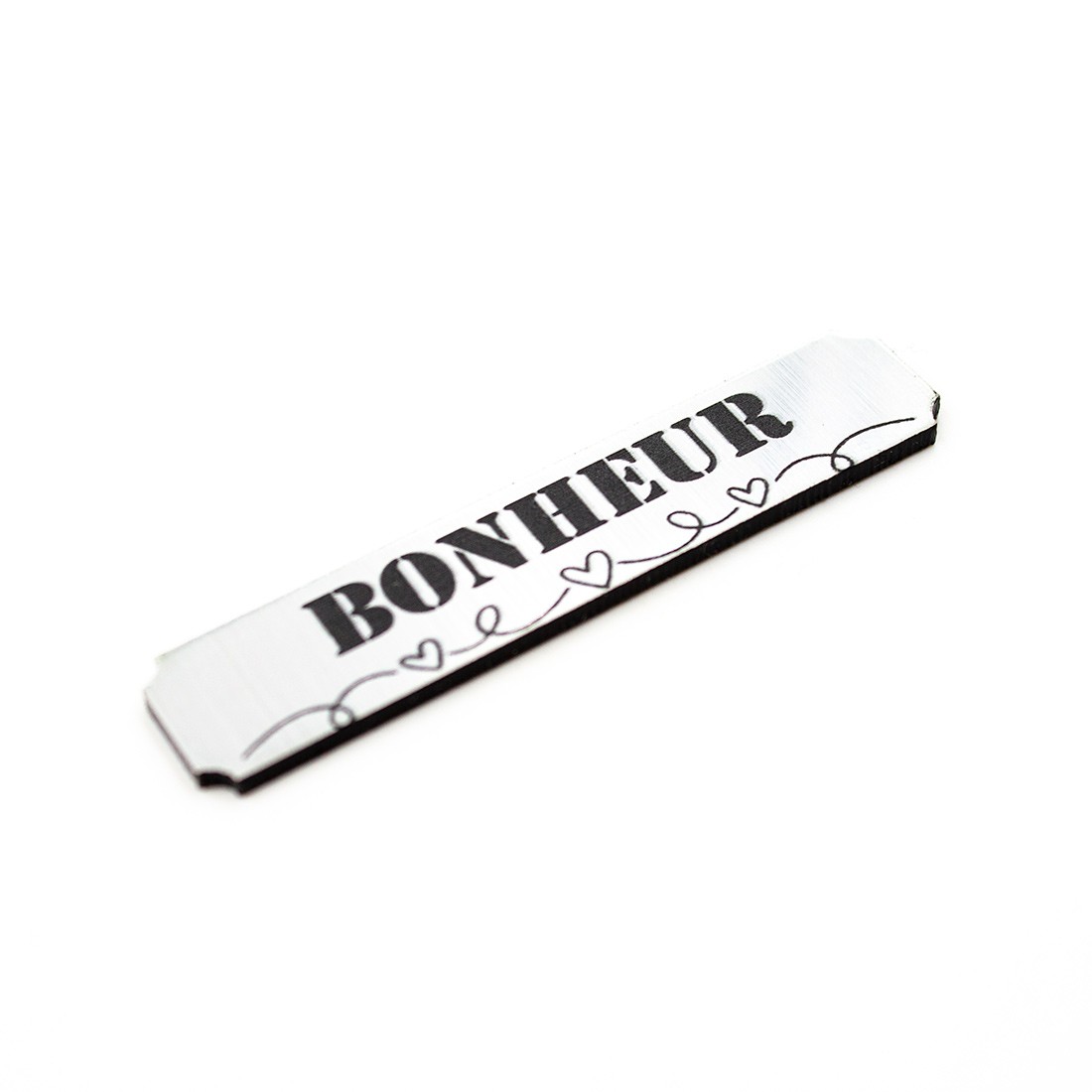 Etiquette bonheur en Acrylique couleuur argent brossé