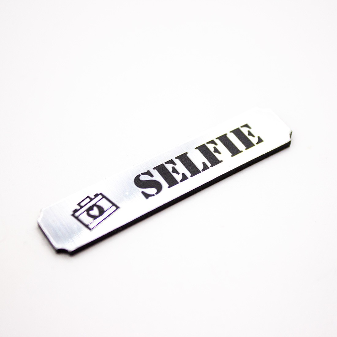 Etiquette Selfie en Acrylique couleur argent brossé