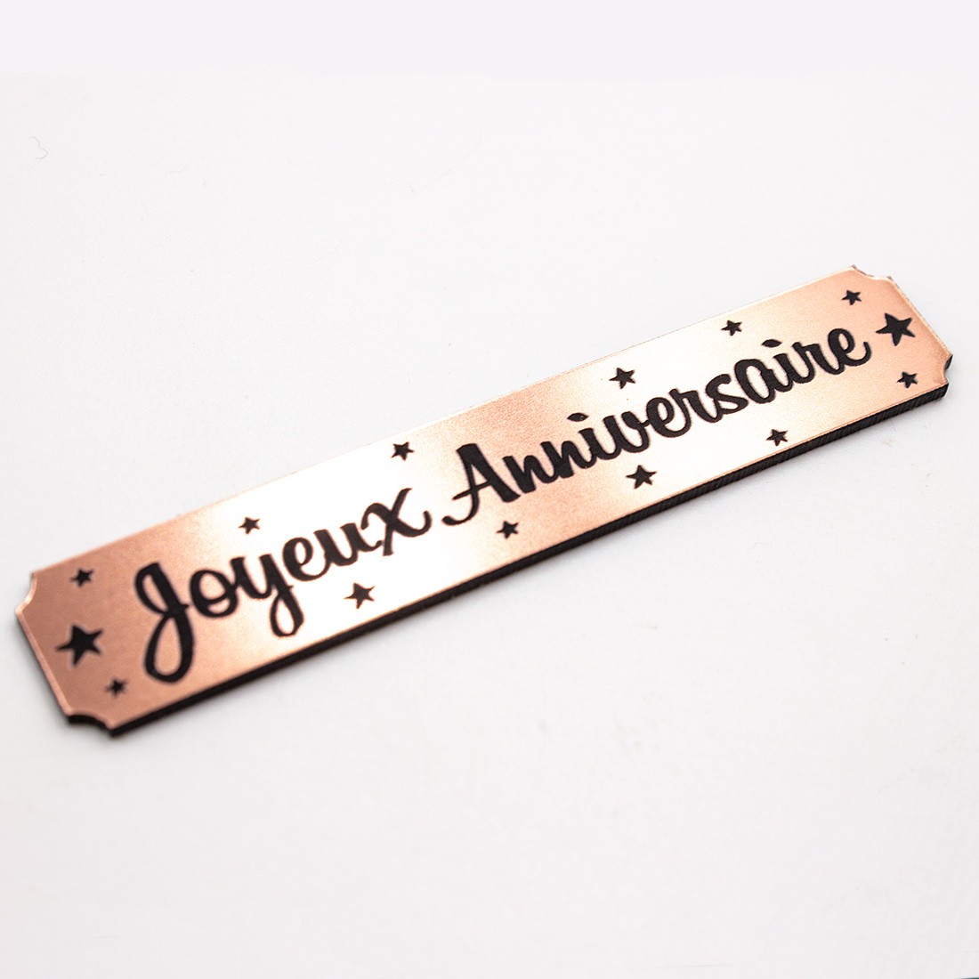 Etiquette rectangulaire Joyeux anniversaire en Acrylique couleur Rose Gold