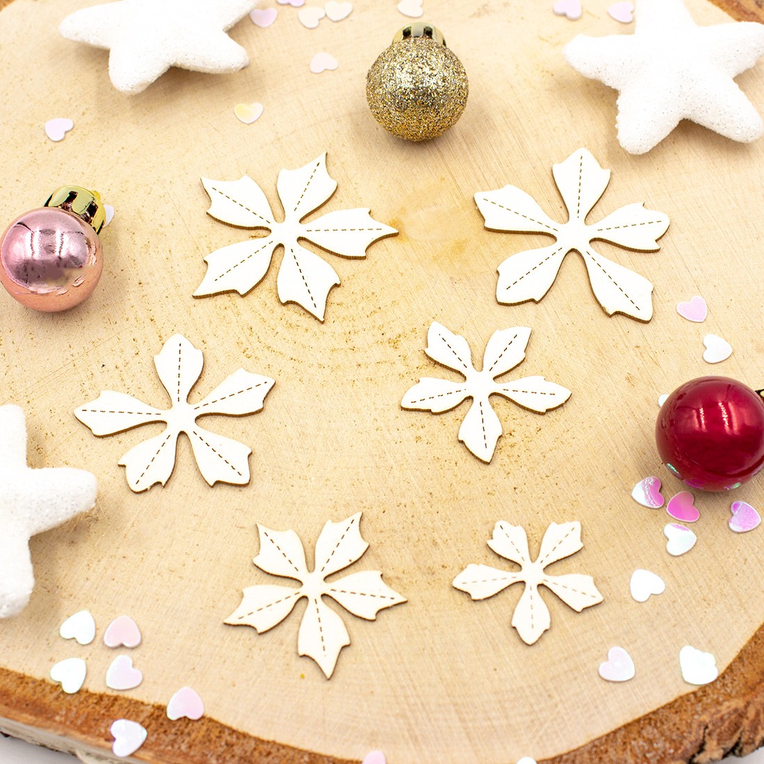 Chipboards fleurs de poinsettias en carton bois SCRAPMOUSET