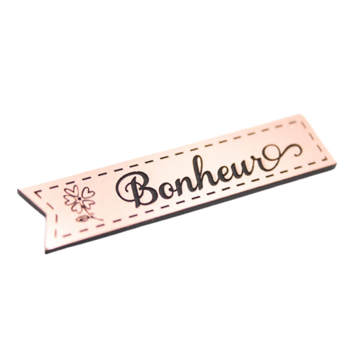 Étiquette Bonheur et petite fleur en Acrylique de couleur Rose Gold