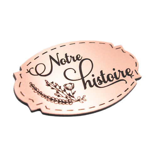 Etiquette Notre histoire en Acrylique de couleur Rose Gold