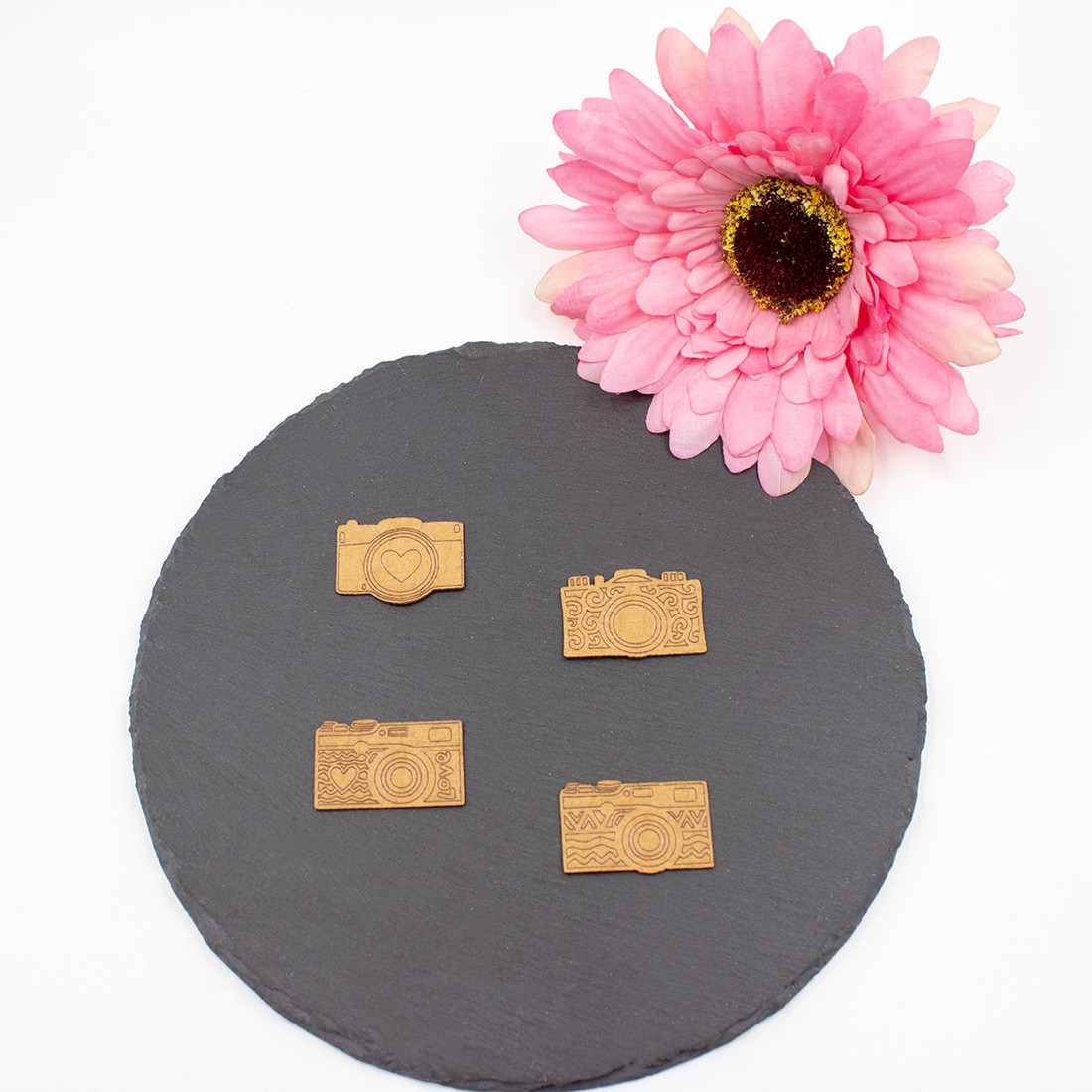 Lot de 4 mini appareils photos aspect cuir SCRAPMOUSET