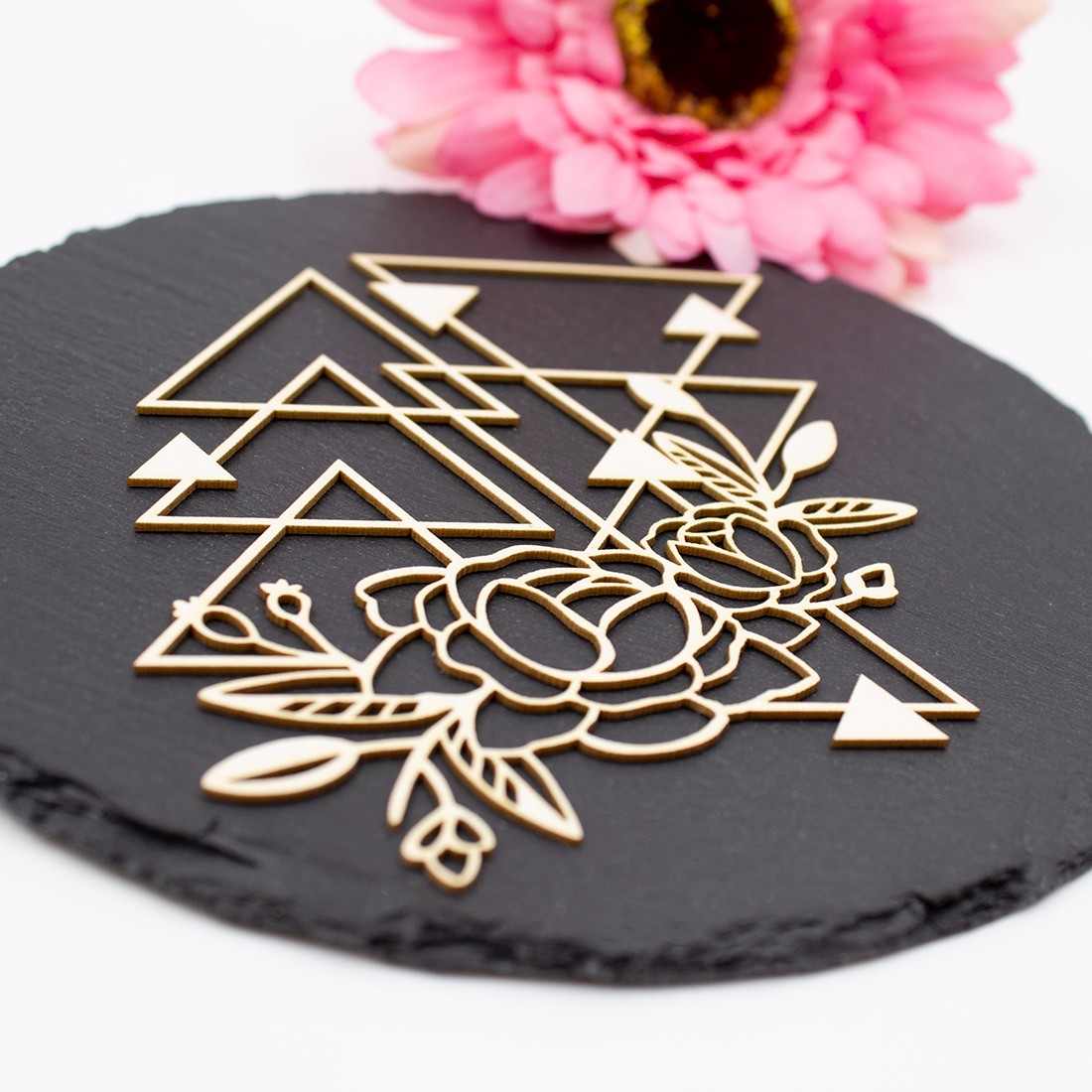 Chipboard floral aux formes géométriques triangulaires en carton bois SCRAPMOUSET