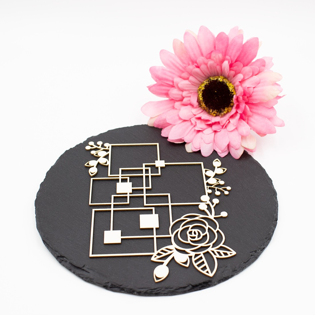 Chipboard floral aux formes géométriques carrées en carton bois SCRAPMOUSET