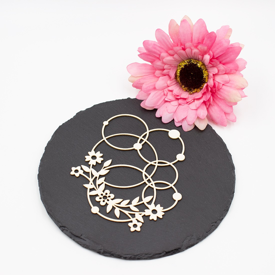 Chipboard floral aux formes géométrique rondes en carton bois SCRAPMOUSET