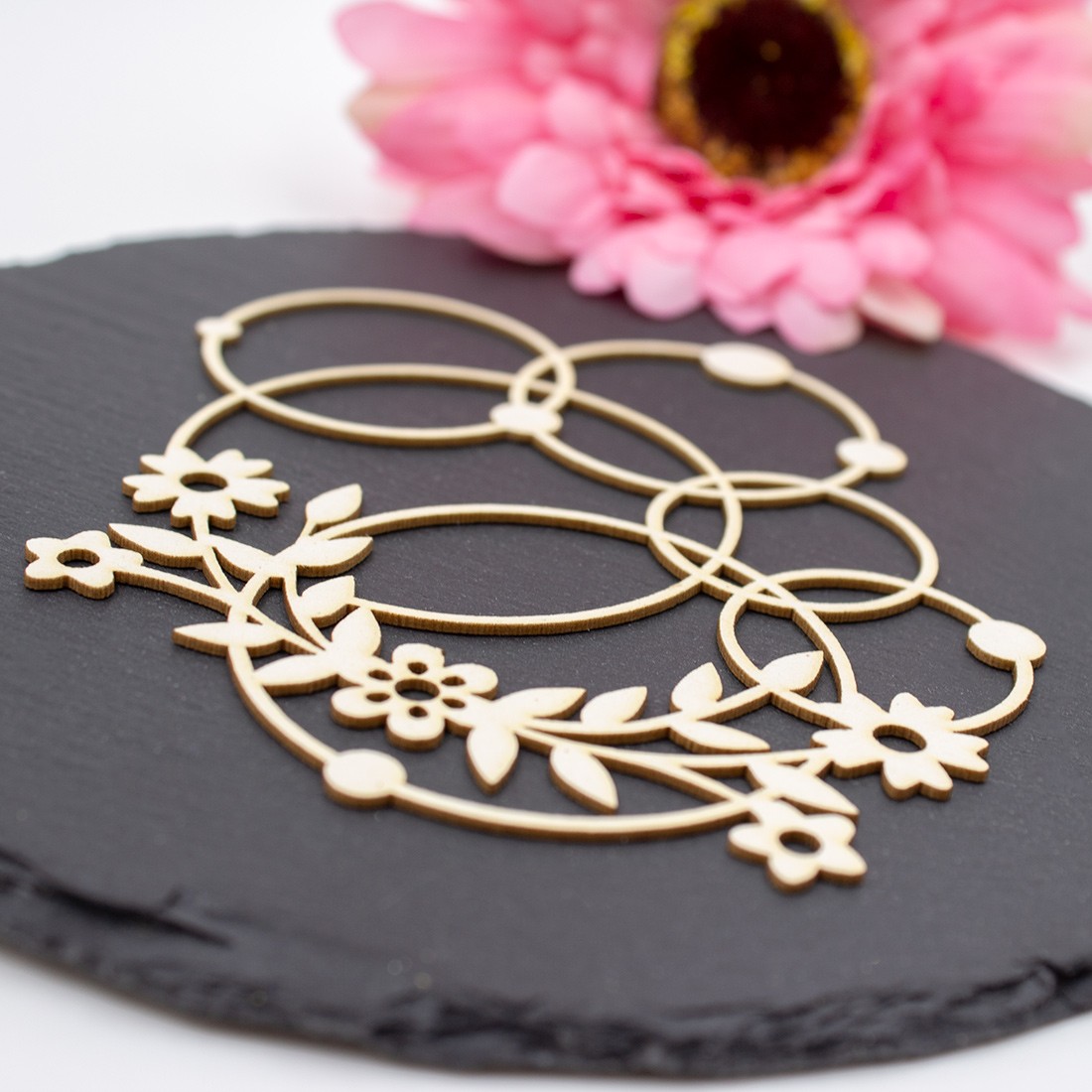 Chipboard floral aux formes géométrique rondes en carton bois SCRAPMOUSET