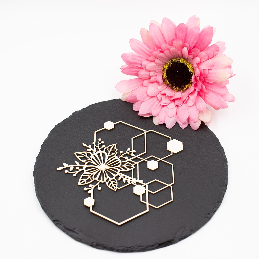 Chipboard floral aux formes géométriques hexagonales en carton bois SCRAPMOUSET