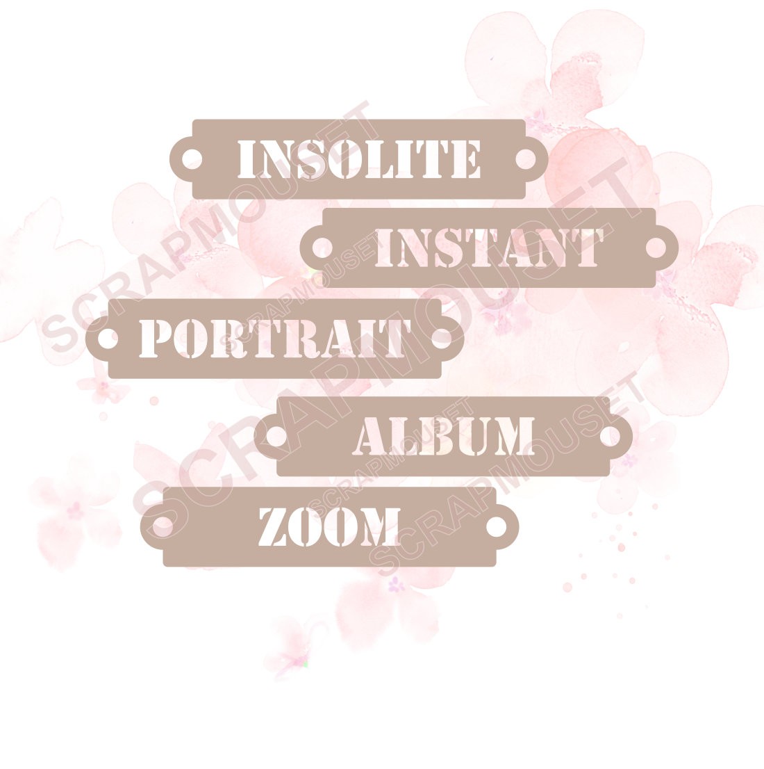 Ensemble de 5 étiquettes thème Album en carton bois SCRAPMOUSET
