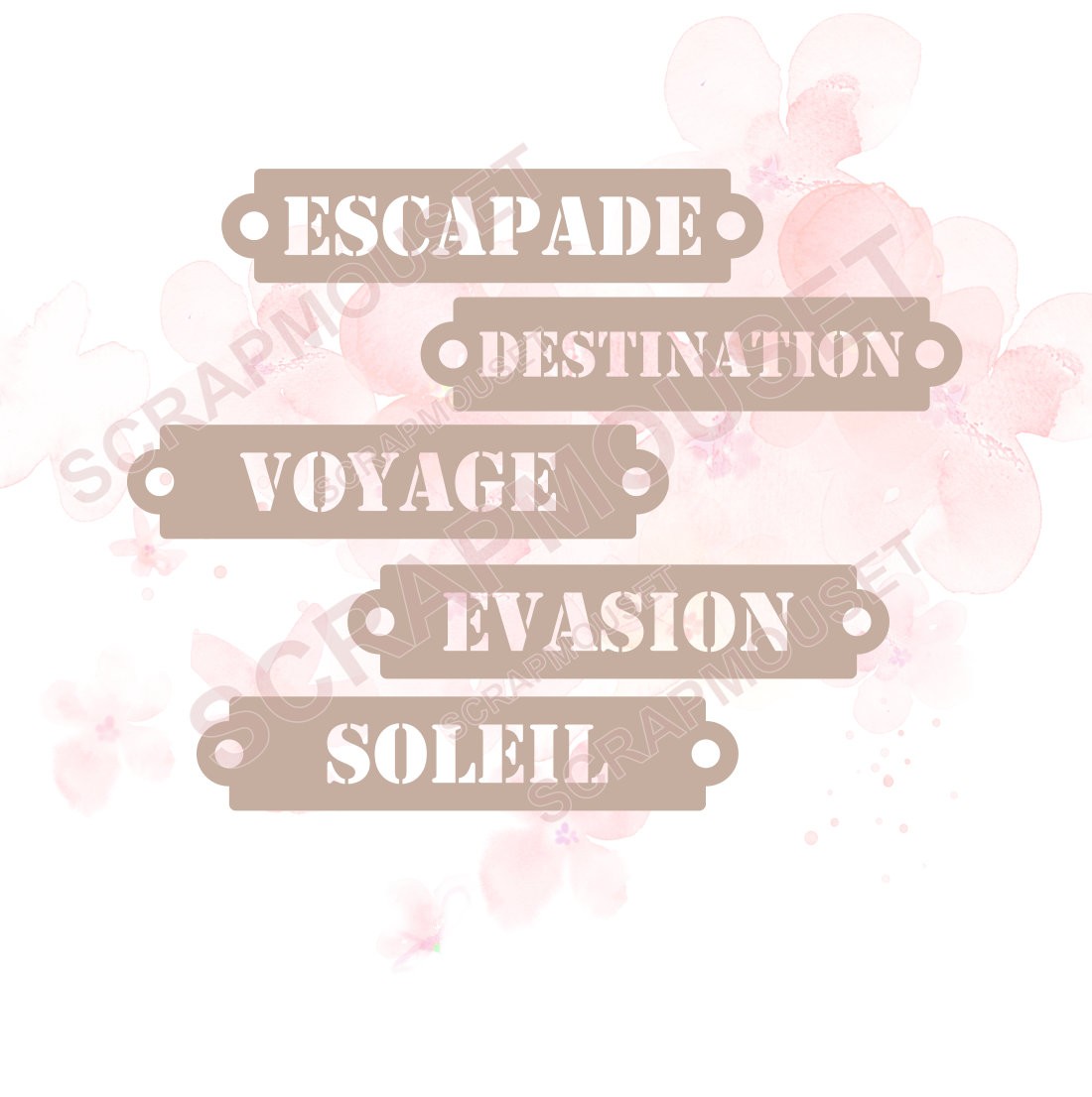 Ensemble de 5 étiquettes thème VOYAGE en carton bois SCRAPMOUSET