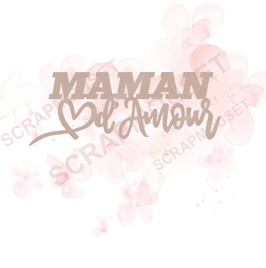 Mot Maman d'amour avec coeur en carton bois SCRAPMOUSET