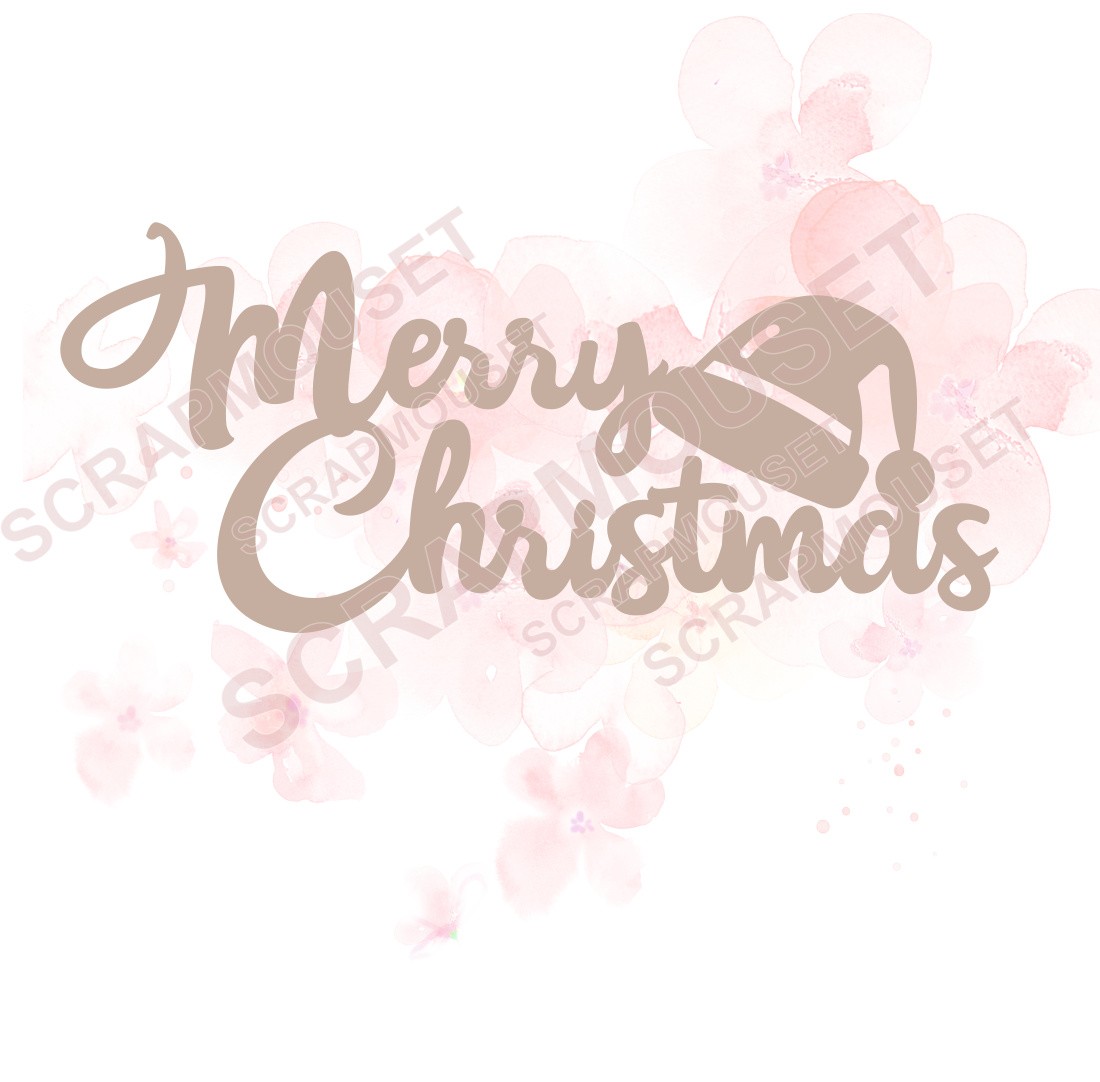 Mot Merry Christmas avec bonnet du père Noël en carton bois SCRAPMOUSET
