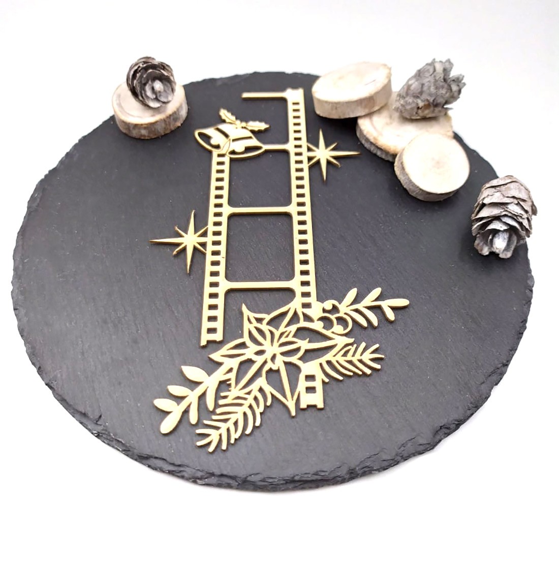 Chipboard diapositive avec fleur de Noël en carton bois SCRAPMOUSET