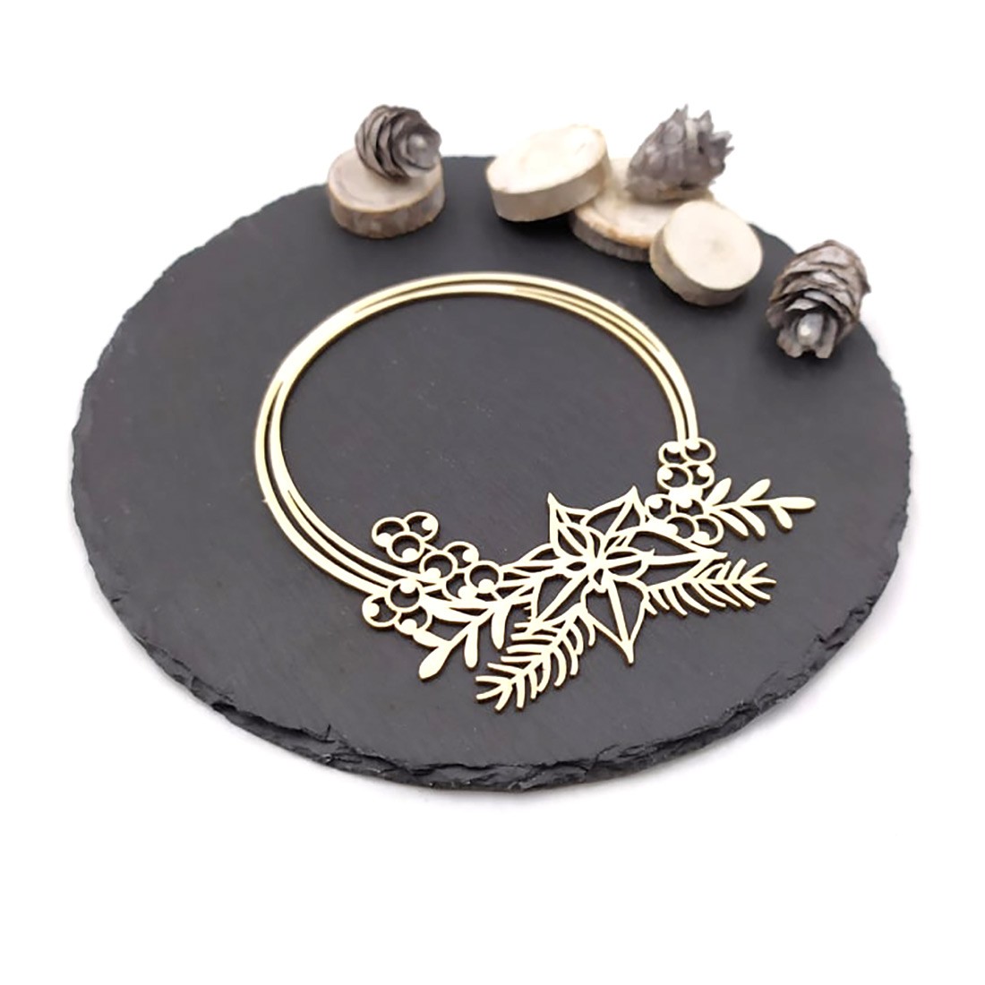 Chipboard cadre rond avec fleur de Noël en carton bois SCRAPMOUSET