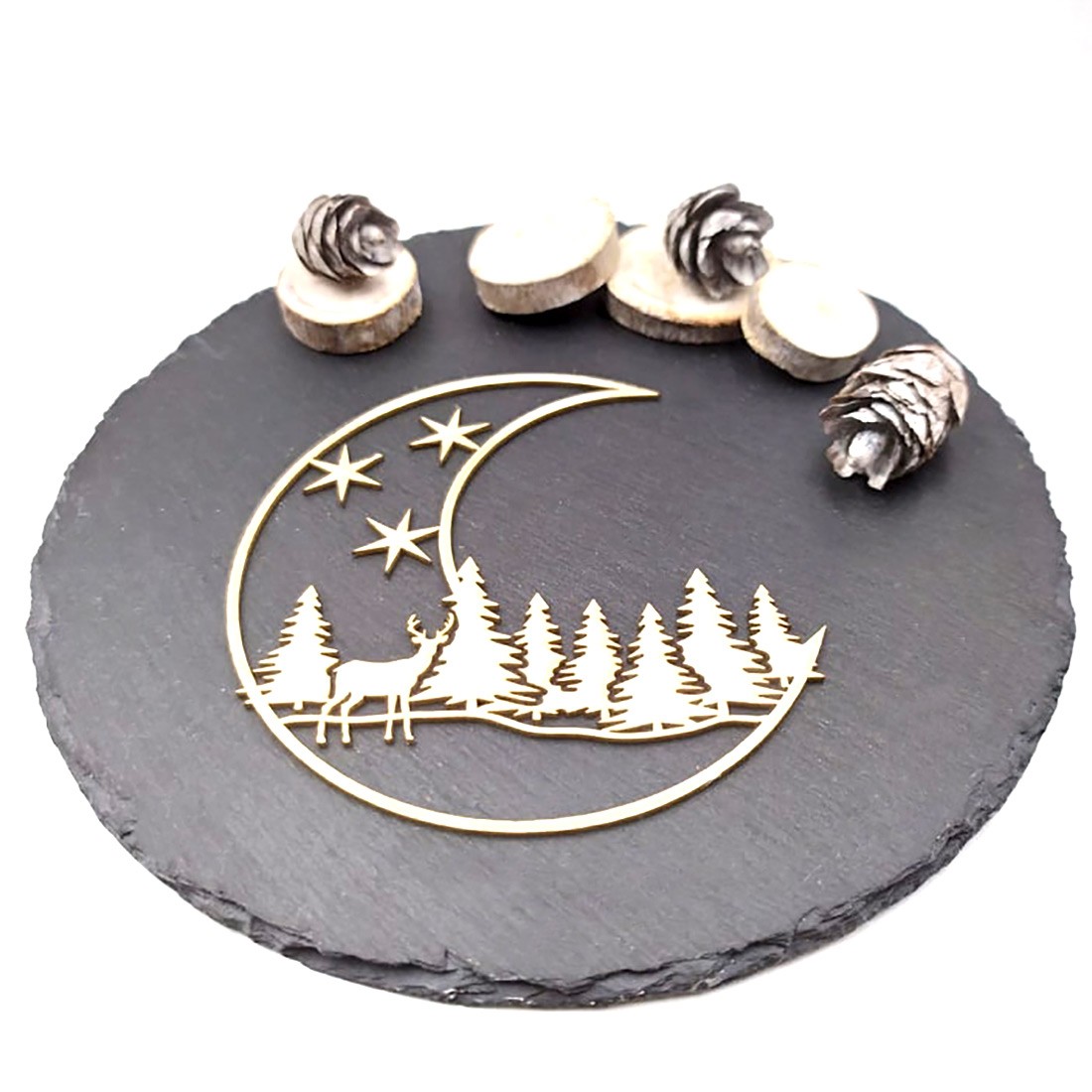 Chipboard cadre lune avec paysage de Noël en carton bois SCRAPMOUSET
