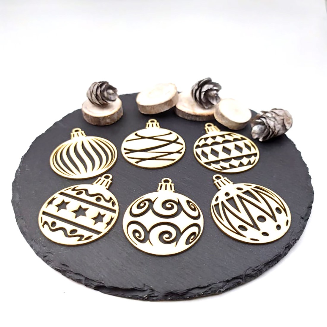 Chipboards boules de Noël en carton bois SCRAPMOUSET