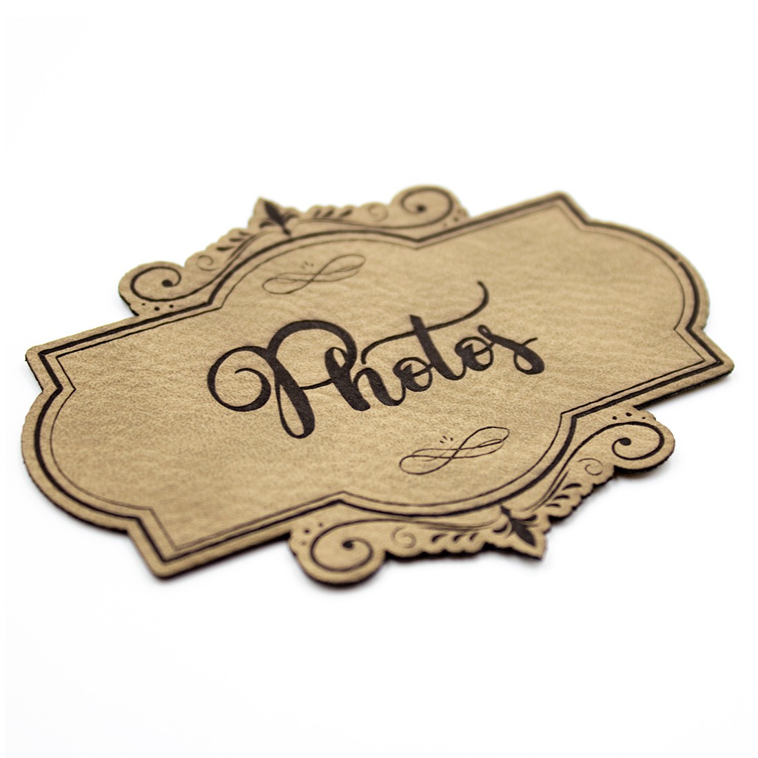 Etiquette de type Vintage en cuir avec le mot Photos SCRAPMOUSET