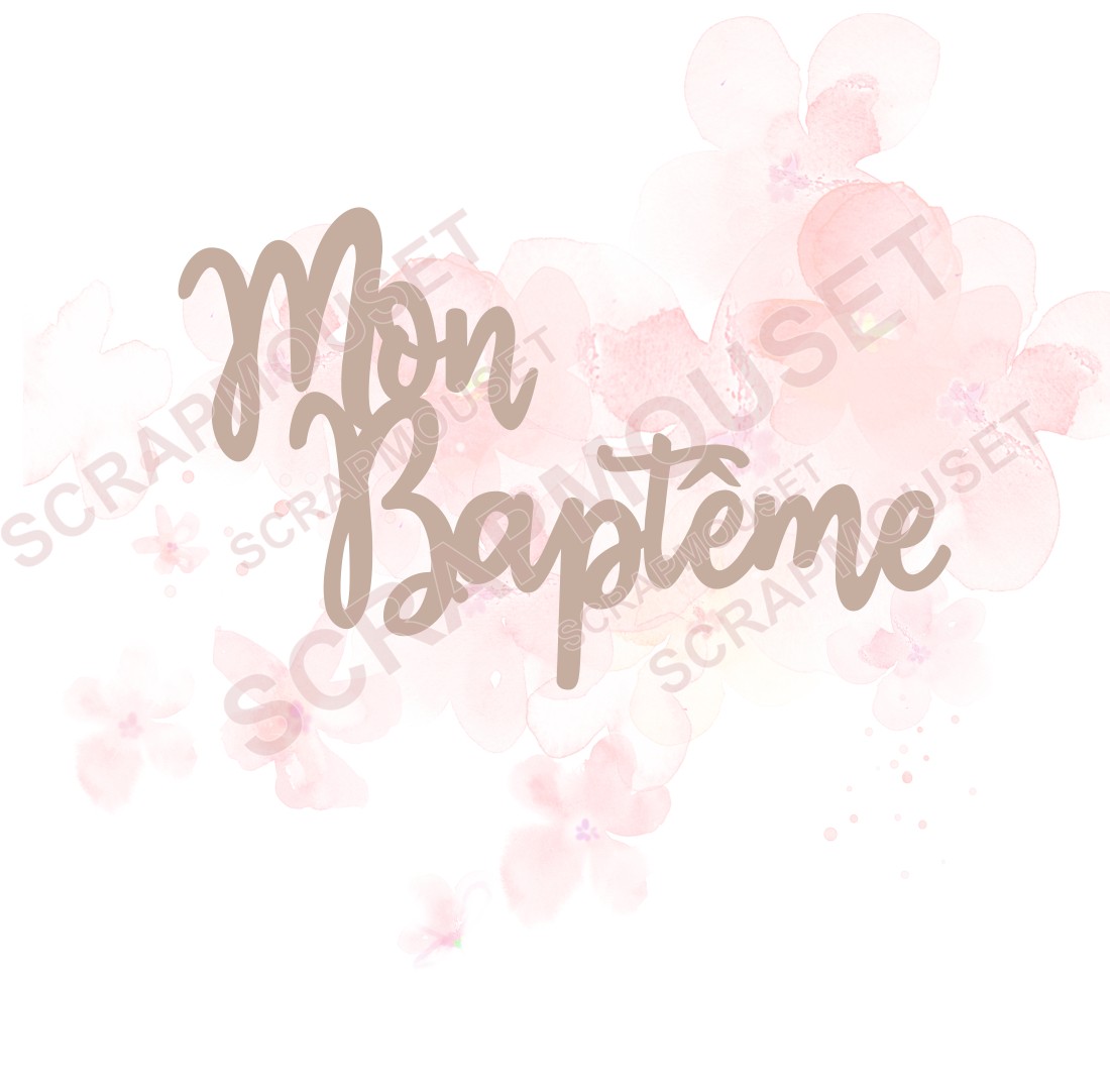 Mot Mon baptême en carton bois SCRAPMOUSET