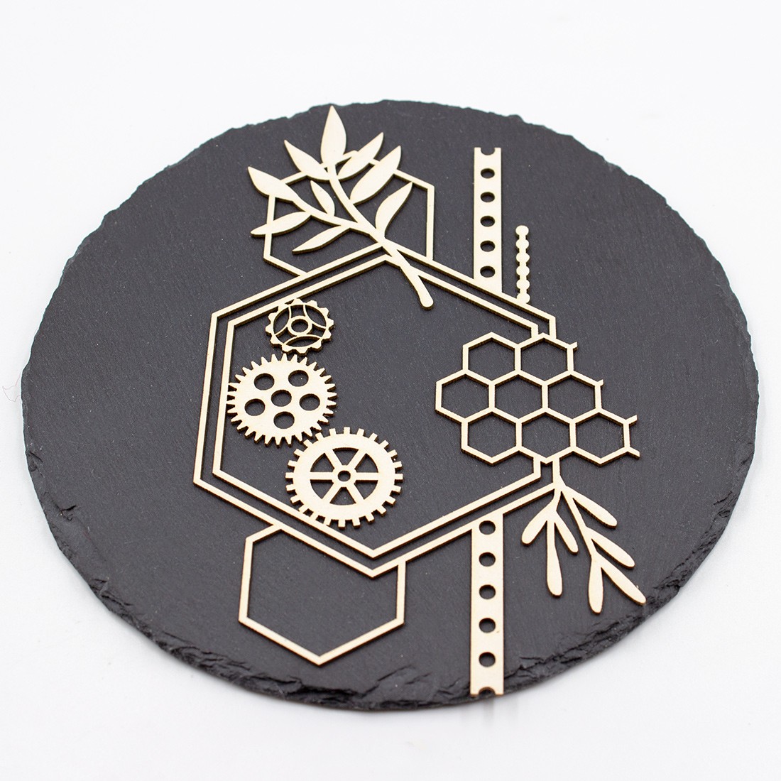 Chipboard Edely constitué de losanges, d'engrenages, de feuillages en carton bois SCRAPMOUSET
