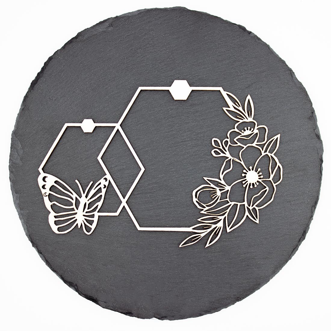 Cadre floral dream avec hexagones et papillon en carton bois SCRAPMOUSET