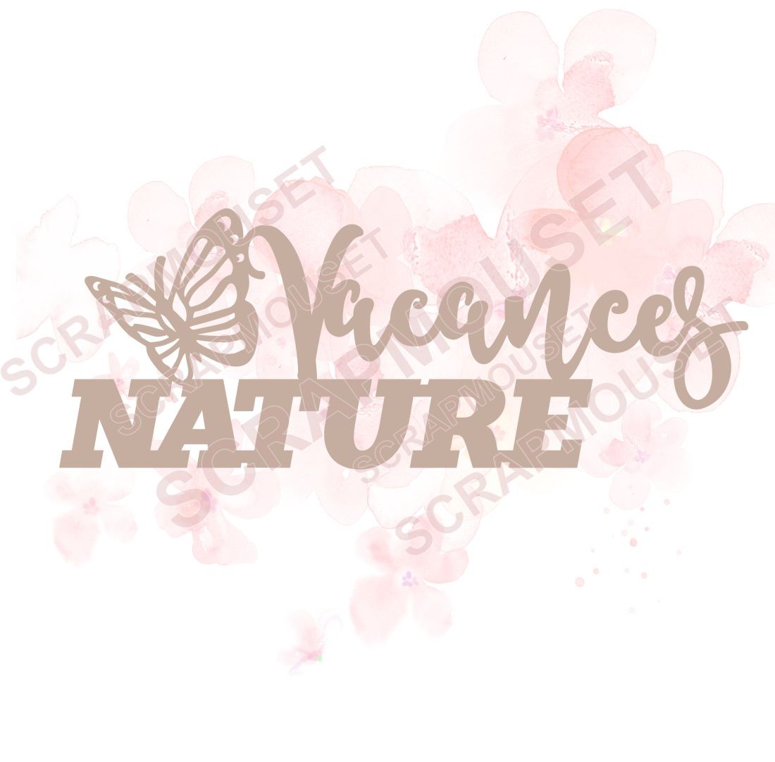 Mot Vacances nature avec papillon en carton bois SCRAPMOUSET