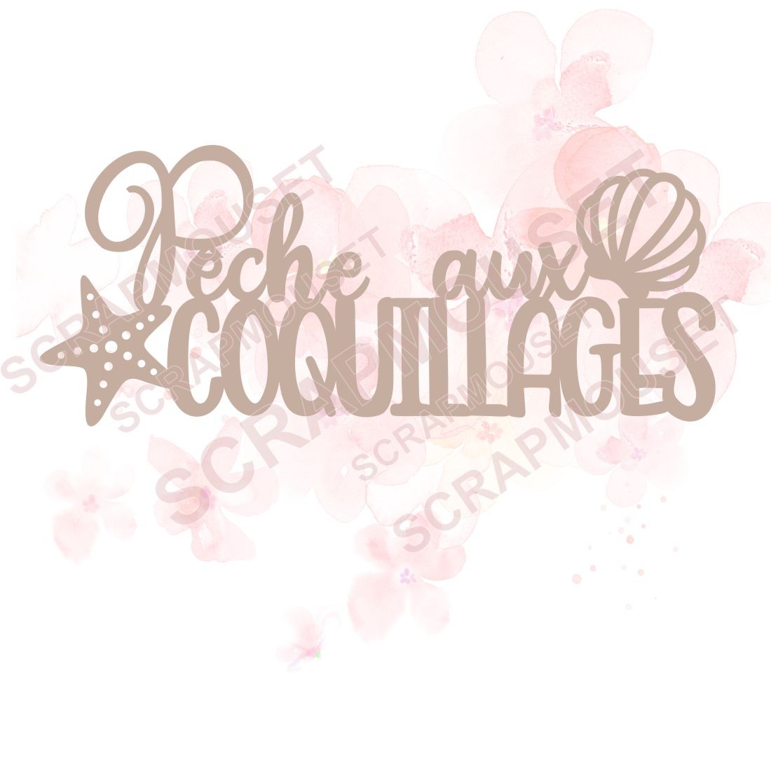 Mot Pêche aux coquillages en carton bois SCRAPMOUSET