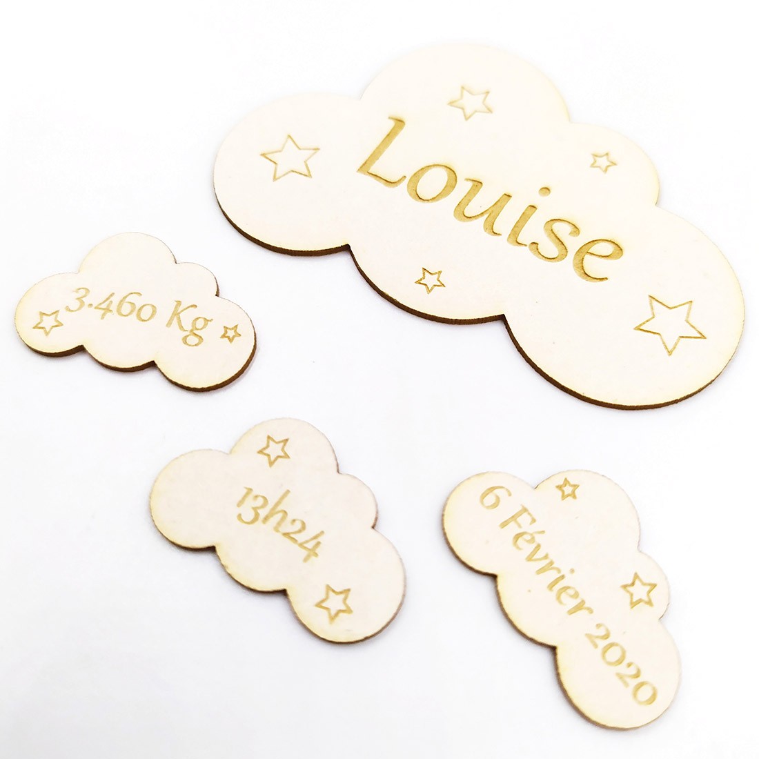Ensemble de 4 petits nuages à personnaliser pour une naissance SCRAPMOUSET