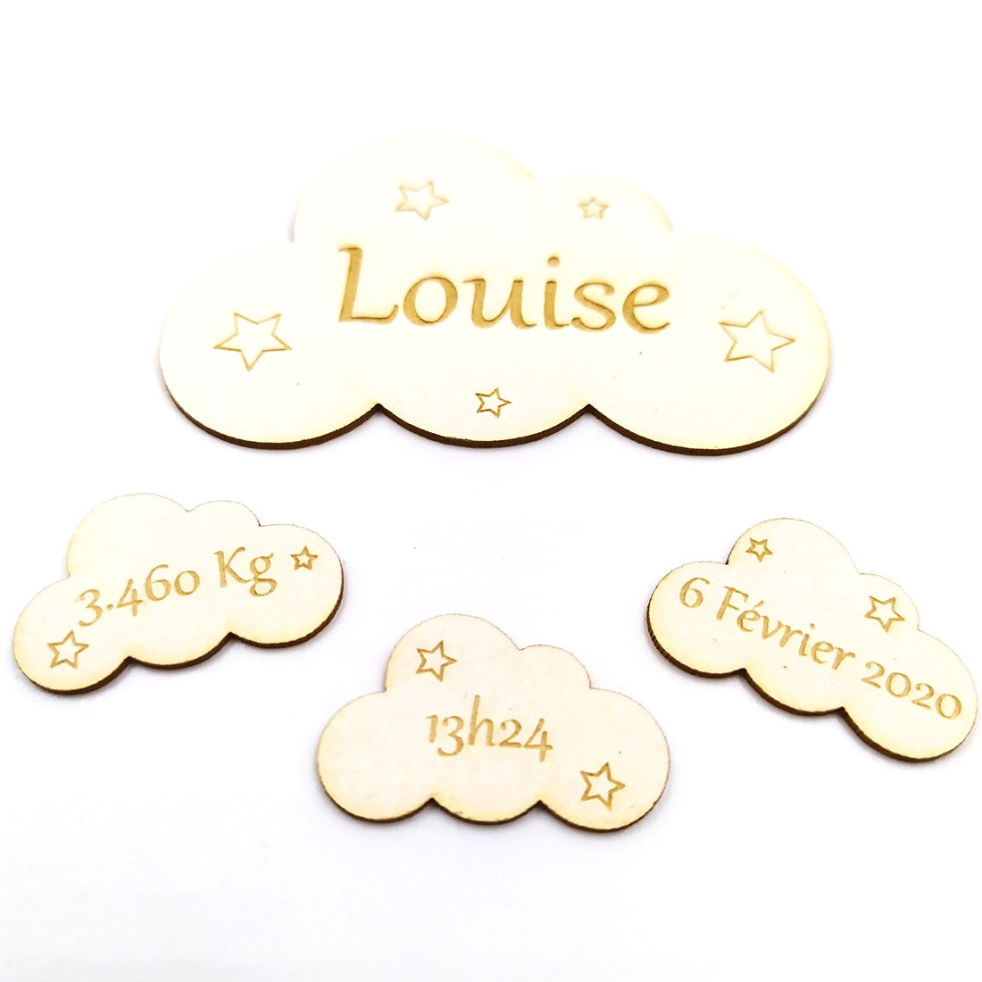 Ensemble de 4 petits nuages à personnaliser pour une naissance SCRAPMOUSET