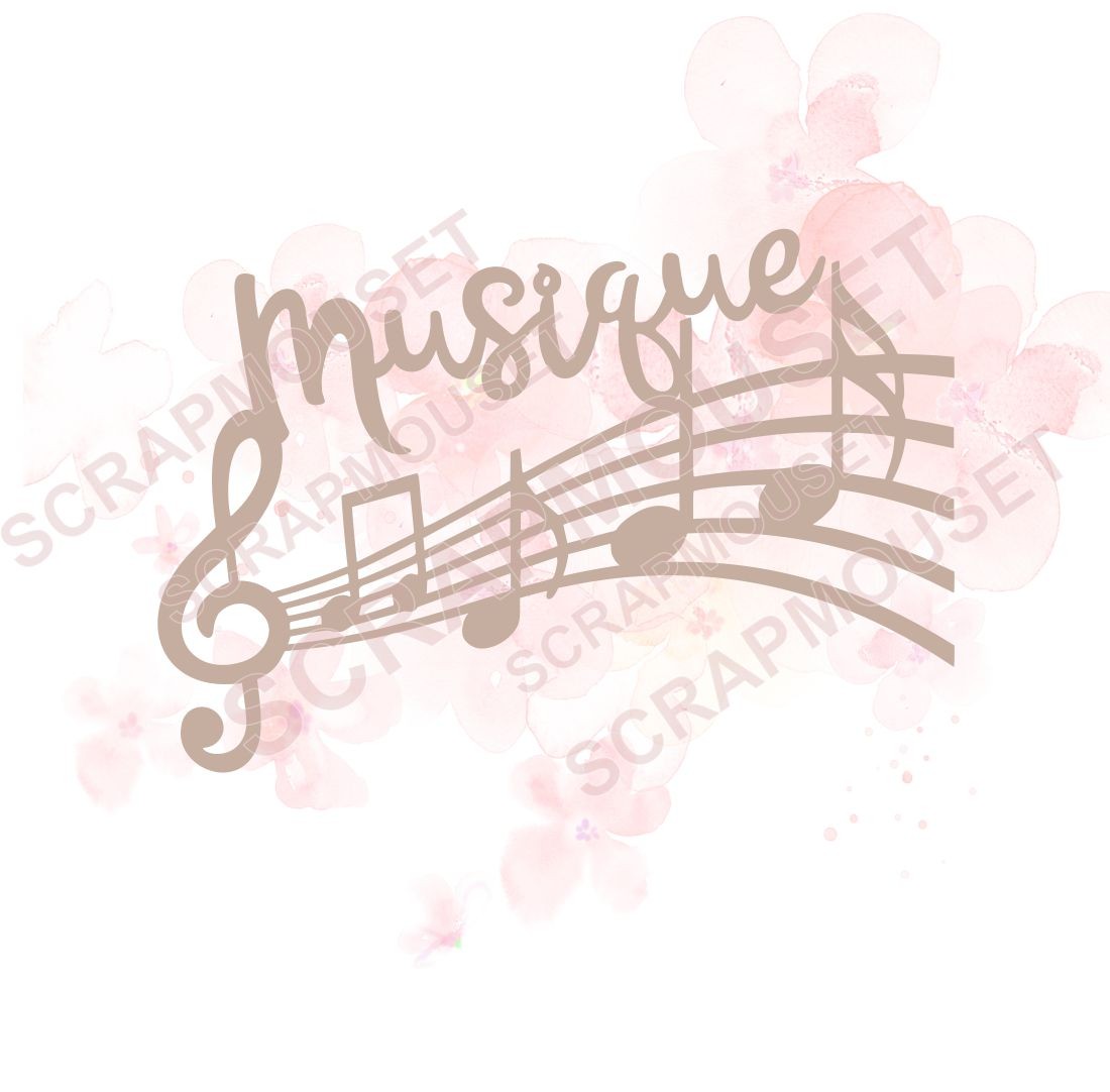 Mot Musique sur portée musicale en carton bois SCRAPMOUSET