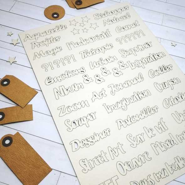 Ensemble de mots et motifs pour Art Journal sur planche au Format A4 SCRAPMOUSET