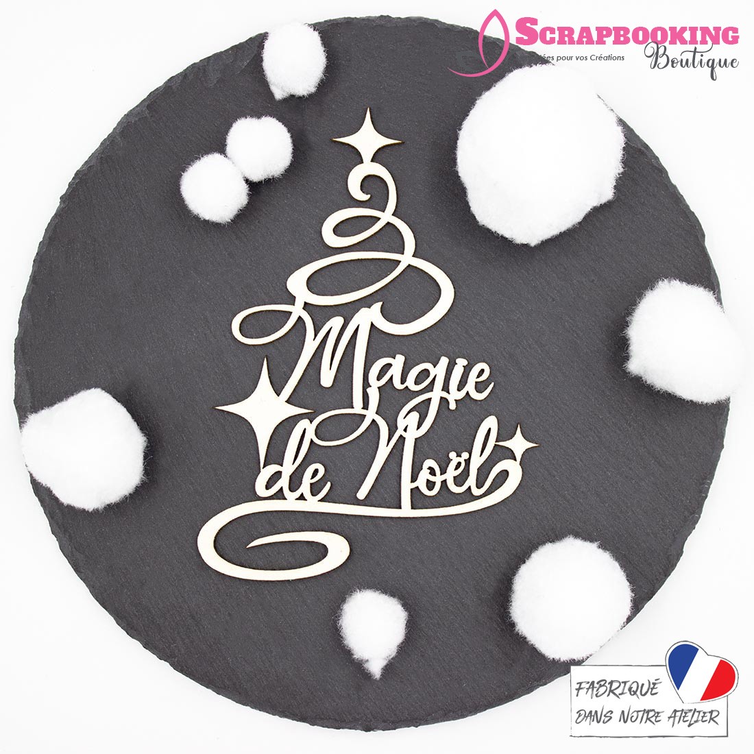 Mot Magie de Noël en forme de sapin en carton bois SCRAPMOUSET