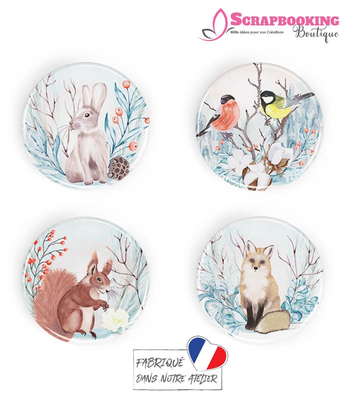 Lot de 4 badges 25mm à dos plat collection Winter Time Série 2