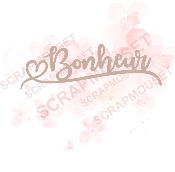 Mot Bonheur avec arabesque et petit cœur SCRAPMOUSET