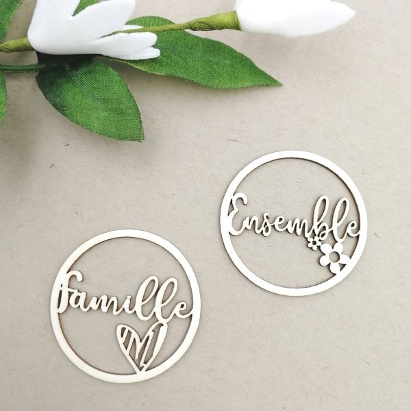 Ensemble de 6 bulles avec texte en carton bois SCRAPMOUSET