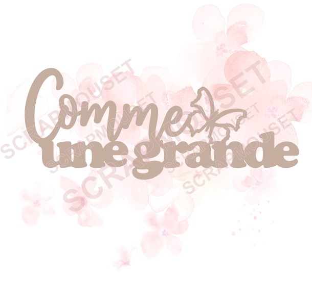 Mot Comme une grande (avec petit papillon) en carton bois SCRAPMOUSET