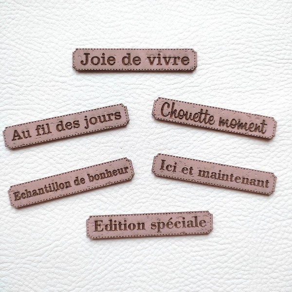 Lot 6 étiquettes thème Moments en liège de couleur rose SCRAPMOUSET