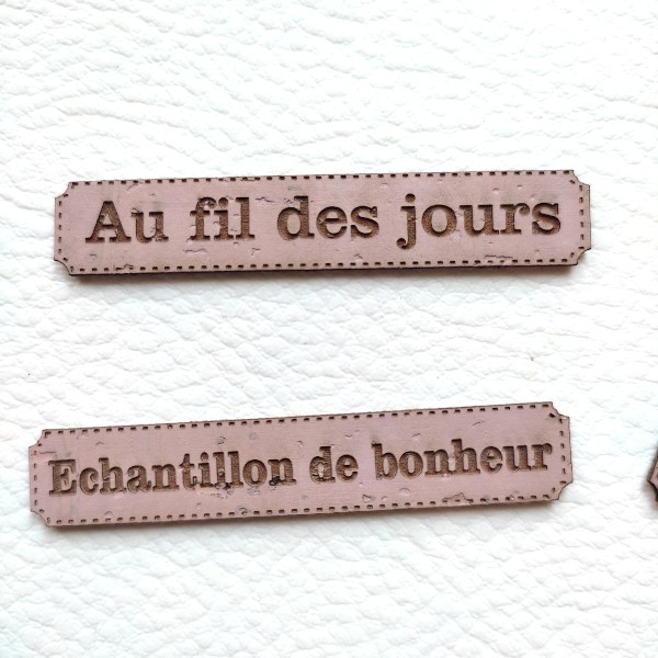 Lot 6 étiquettes thème Moments en liège de couleur rose SCRAPMOUSET