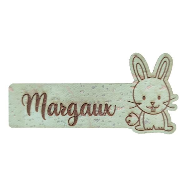 Étiquette personnalisée avec prénom et figurine de lapin en liège plusieurs coloris au choix SCRAPMOUSET