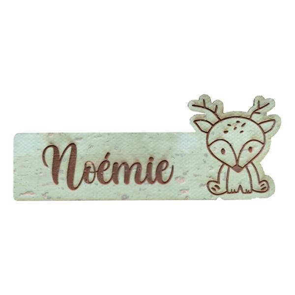 Étiquette personnalisée avec prénom et figurine cerf en liège plusieurs coloris au choix SCRAPMOUSET