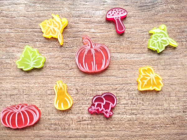 Lot de 9 embellissements gravés en matière acrylique thème Automne SCRAPMOUSET