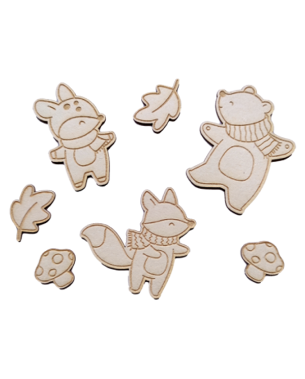 Ensemble de 7 embellissements thème forêt en carton bois SCRAPMOUSET