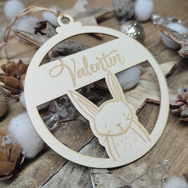 Boule de Noël avec figurine Lapin personnalisée avec prénom SCRAPMOUSET