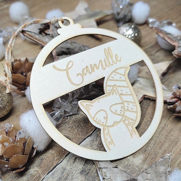 Boule de Noël avec figurine Raton laveur personnalisée avec prénom SCRAPMOUSET