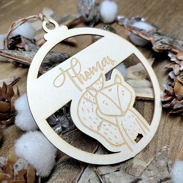 Boule de Noël avec figurine Renard personnalisée avec prénom SCRAPMOUSET