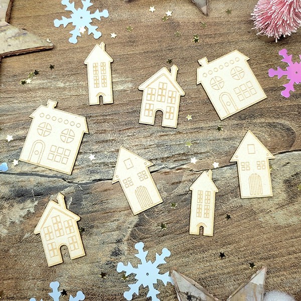 Village de Noël composé de 8 maisons en carton bois SCRAPMOUSET