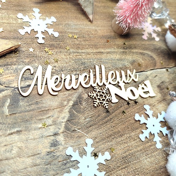 Mot Merveilleux Noël avec flocon de neige en carton bois SCRAPMOUSET