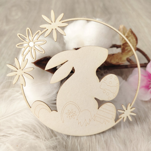 Cadre rond fleuri Lapin de Pâques avec œufs en carton bois pour scrapbooking